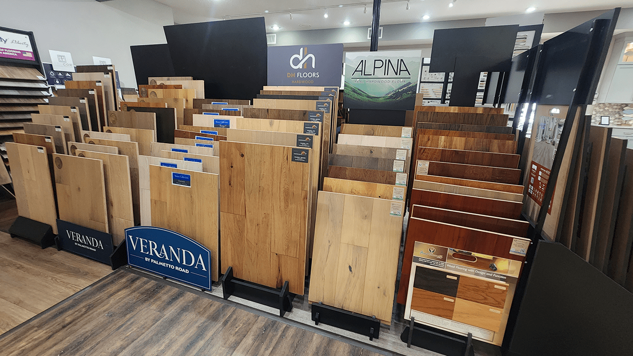 More brands of wood flooring in a variety of tree species, shades, and tones.